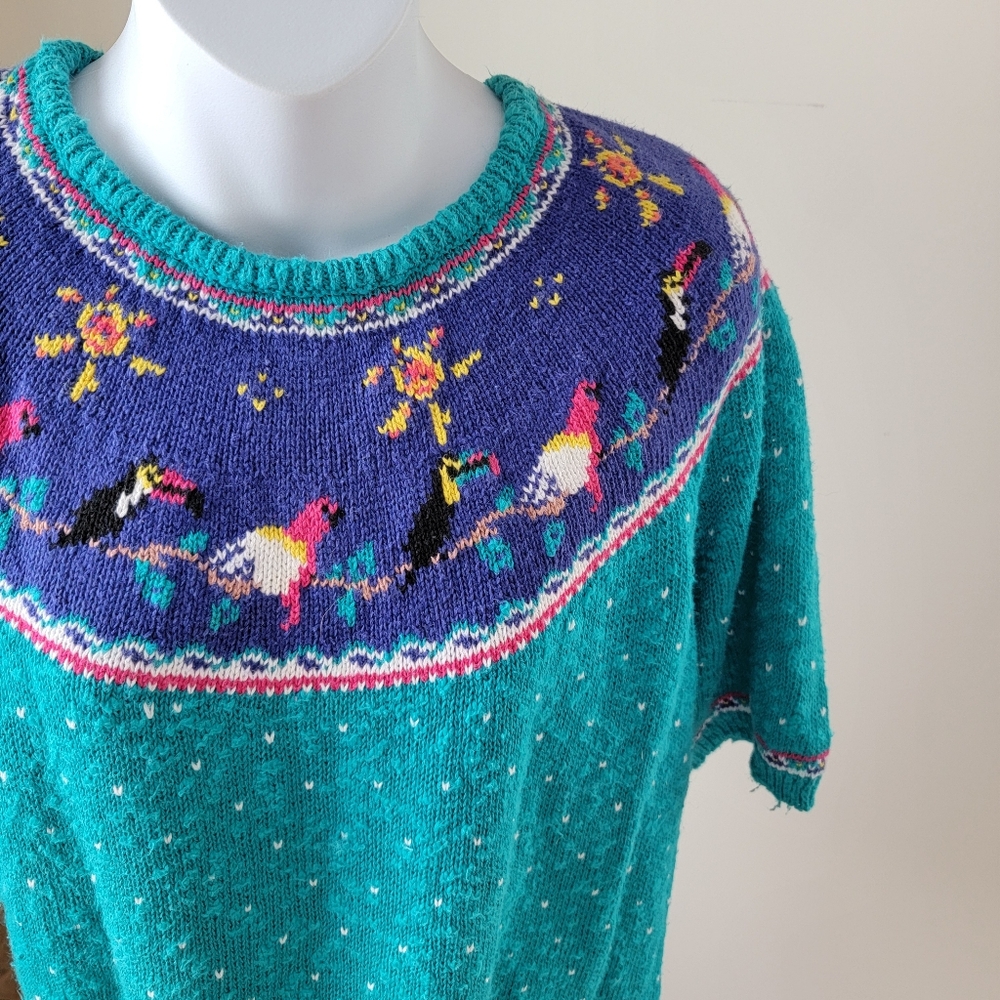 VTG Woolrich Teal and Purple Toucan Bird Pattern Sweater Size Size Large Or XL